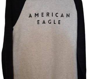 T-shirt American Eagle Manches Longues Gris - Taille S, Coton, Occasion Parfait état