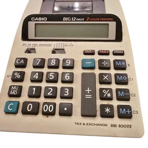 Casio HR-100TE 12-Digit Printing Calculator 2-Color Ink Tax Exchange Office Business Machine Tested and Works