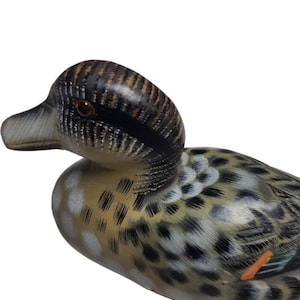 Vintage Hand-Carved & Painted Wooden Duck Figurine | 6&quot; Collectible with Glass Eyes