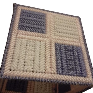 Vintage Handmade Tissue Box Cover Quilted Design Purple Pink & White Shabby Chic