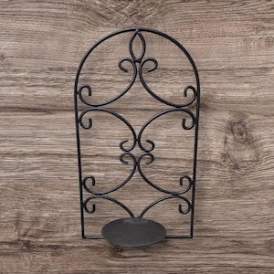 Vintage Wrought Iron Wall Sconce – Scroll Design Pillar Candle Holder, Rustic Home Decor, Hanging Candle Accent