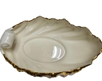 Vintage Lenox Akanthus Blatt Schale 1931–1953 Grüner Kranz Creme China 24K Goldrand Geschenk für Sie