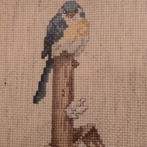 Framed Bluebird Cross Stitch Wall Art – Vintage Handmade Needlepoint Rustic Bird Embroidery Cottagecore Decor 11.5x9.5 Wood Frame