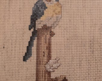 Vintage Bluebird Wall Art Framed Needlepoint Cross Stitch Cottagecore Decor