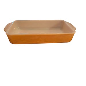 Vintage Fire King Peach Luster Casserole Dish #410 – 1.5 Qt Ovenware USA – Mid Century Glass Bakeware Retro Kitchen Serving Dish
