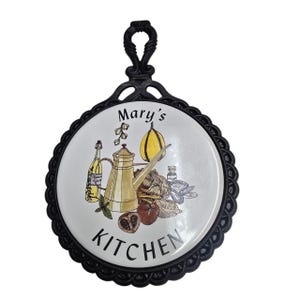Vintage MCM Cast Iron Tile Trivet Hot Plate Wall Decor Mary’s Kitchen Retro Mid Century Modern Kitchenware Housewarming Gift