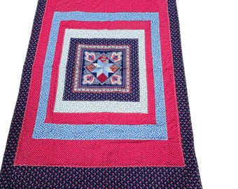 Handmade Floral Quilt Farmhouse Patchwork Throw Cottagecore Lap Blanket Baby Crib Quilt Shabby Chic Gift