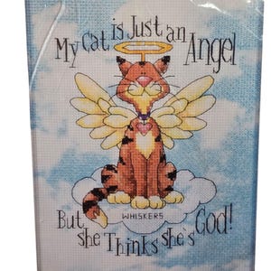 Vtg Dimensions Just an Angel Cat Cross Stitch Kit 8x10 Quick Creations New Sealed