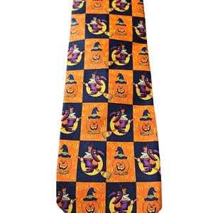 Men&#39;s Halloween Necktie Witches Jack-O-Lanterns Pumpkins Orange & Black Boo Tie