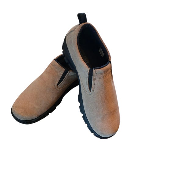 Vintage Y2K Lands End Suede Slip On Shoes Mens 9 Tan Brown Casual Loafers