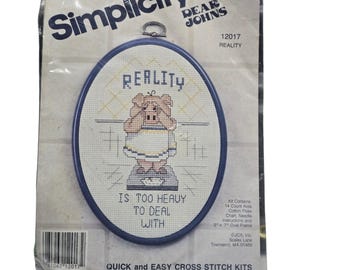 Vintage varken borduurpakket Funny Reality Is Too Heavy Eenvoud JCA Inc Needlepoint Humor Gift Craft Kit