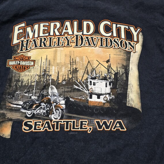 Harley-davidson Seattle WA Emerald City T-shirt Black Hanes Beefy