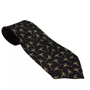 Men&#39;s Silk Tie: Dark Blue with Green Frog Design