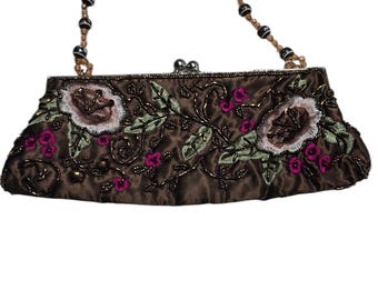 Vintage Beaded Embroidered Clutch Purse | Sequined Kiss Lock Evening Bag | Formal Heirloom Handbag | 1950s Cocktail Accessory