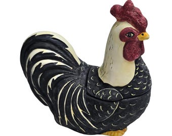 Vintage Sakura Warren Kimble kip suikerpot met deksel haan boerderij decor