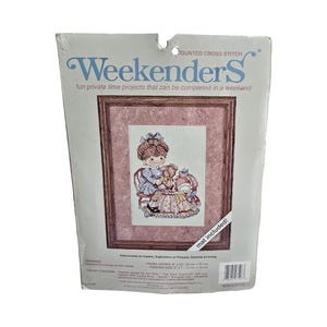 Vintage 90s JCA Weekenders Counted Cross Stitch Kit Sealed Jennifer Don Ashley Little Girl Shabby Chic Wall Art Craft Kit