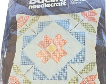 Bucilla Calico 16&quot; Square Decorator Pillow Kit | NOS Vintage Needlecraft Kit #48681 | DIY Home Decor
