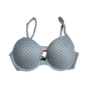 Victoria’s Secret Body 34C Perfect Shape Bra Blue Black Polka Dot Padded Underwire Push Up Lingerie