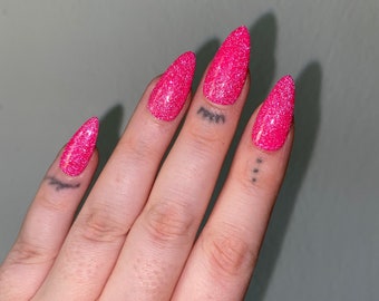 Hot Pink Sparkly PRESS ON NAILS | Glitter Nails, Pink Nails, Y2k Nails, Euphoria Nails, Summer Nails, Disco Nails, Party Nails, Barbie Nails