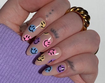 Smile Face PRESS ON NAILS | Y2k Nails | Colorful Nails | Pink Blue Purple | Trendy Nails