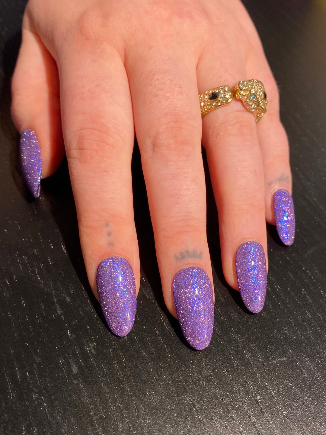 Purple acrylic nails with on sale glitter