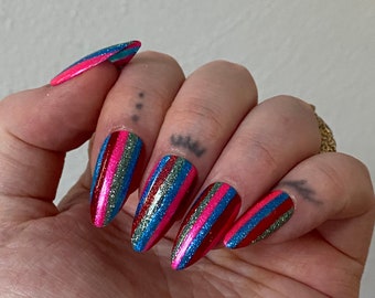 Colorful Rainbow Glitter PRESS ON NAILS | Aesthetic Nails, Disco Nails, y2K Nails, Euphoria Nails, Festival Nails, Glitter Nails, Retro Nail