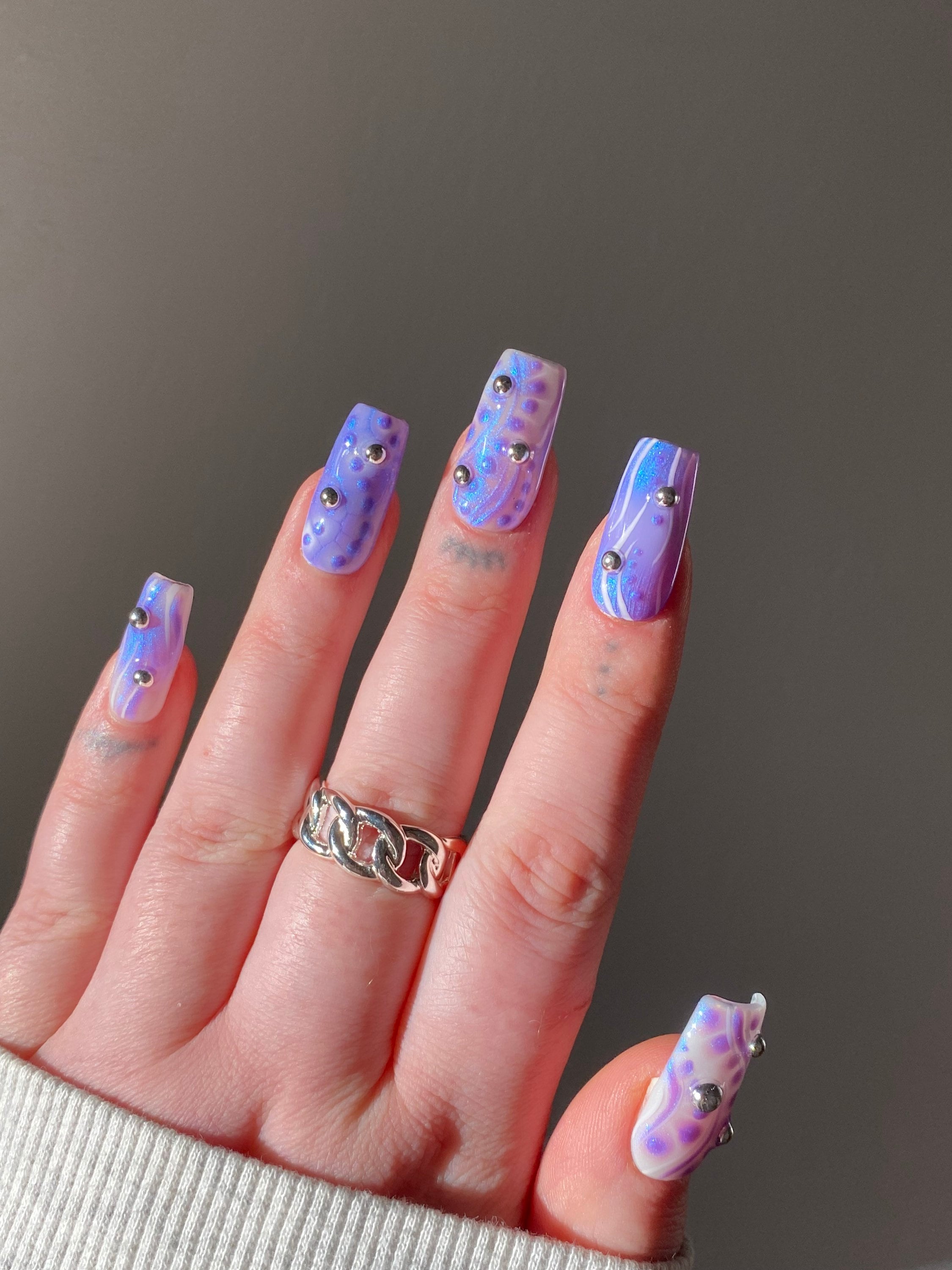 Purple Iridescent Aura PRESS ON NAILS Milky Nails, 3D Luxury Nails, Y2k Nails, Euphoria Nails, Silver Pearl Chrome Nail, Cool Nails - Etsy