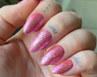 Barbie Pink Sparkly PRESS ON NAILS | Glitter Nails, Pink Nails, Y2k Nails, Euphoria Nails, Disco Nails, Party Nails, Clean girl aesthetic