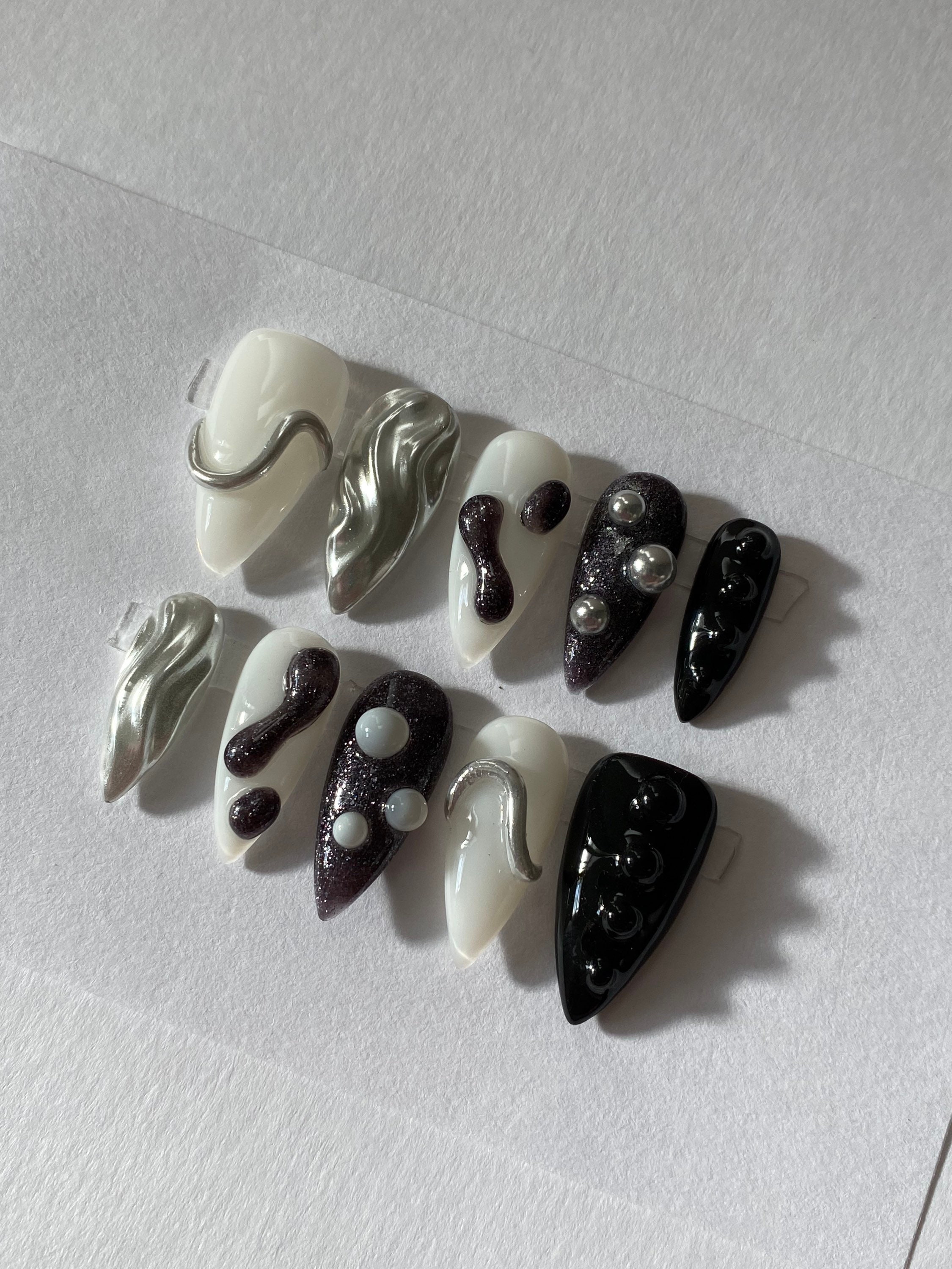 Stunning Black & Silver 3D Nail Design