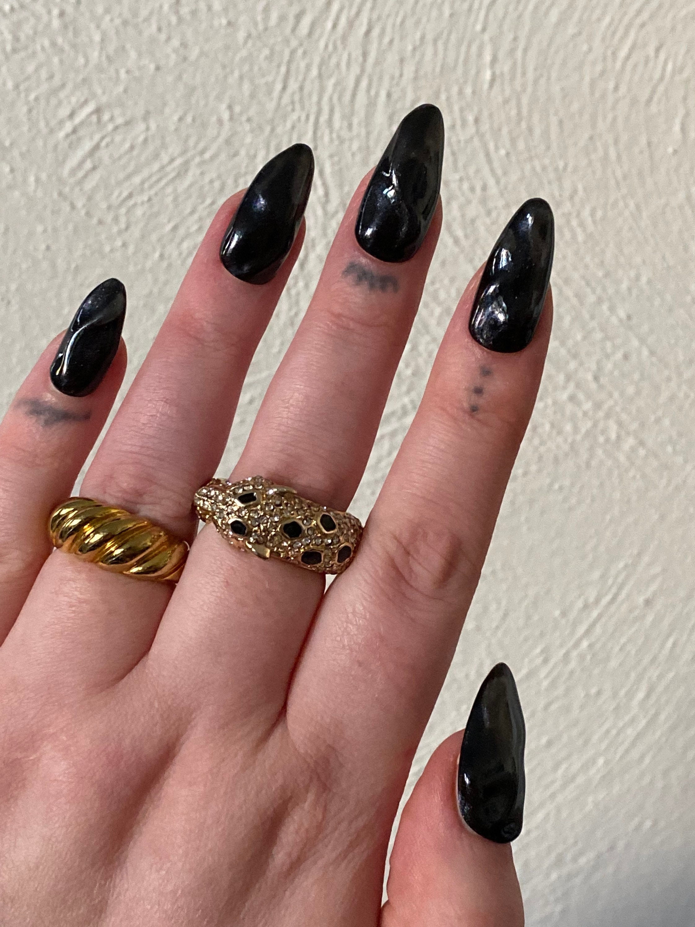 Black Chrome Textured PRESS ON NAILS Aesthetic Nails