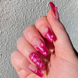 Pink Chrome French Tip PRESS ON NAILS |  Wet Nails, Aesthetic Nails,  Luxury Nails, Y2k Nails, Fake Nails, Euphoria Nails, Trendy Nails