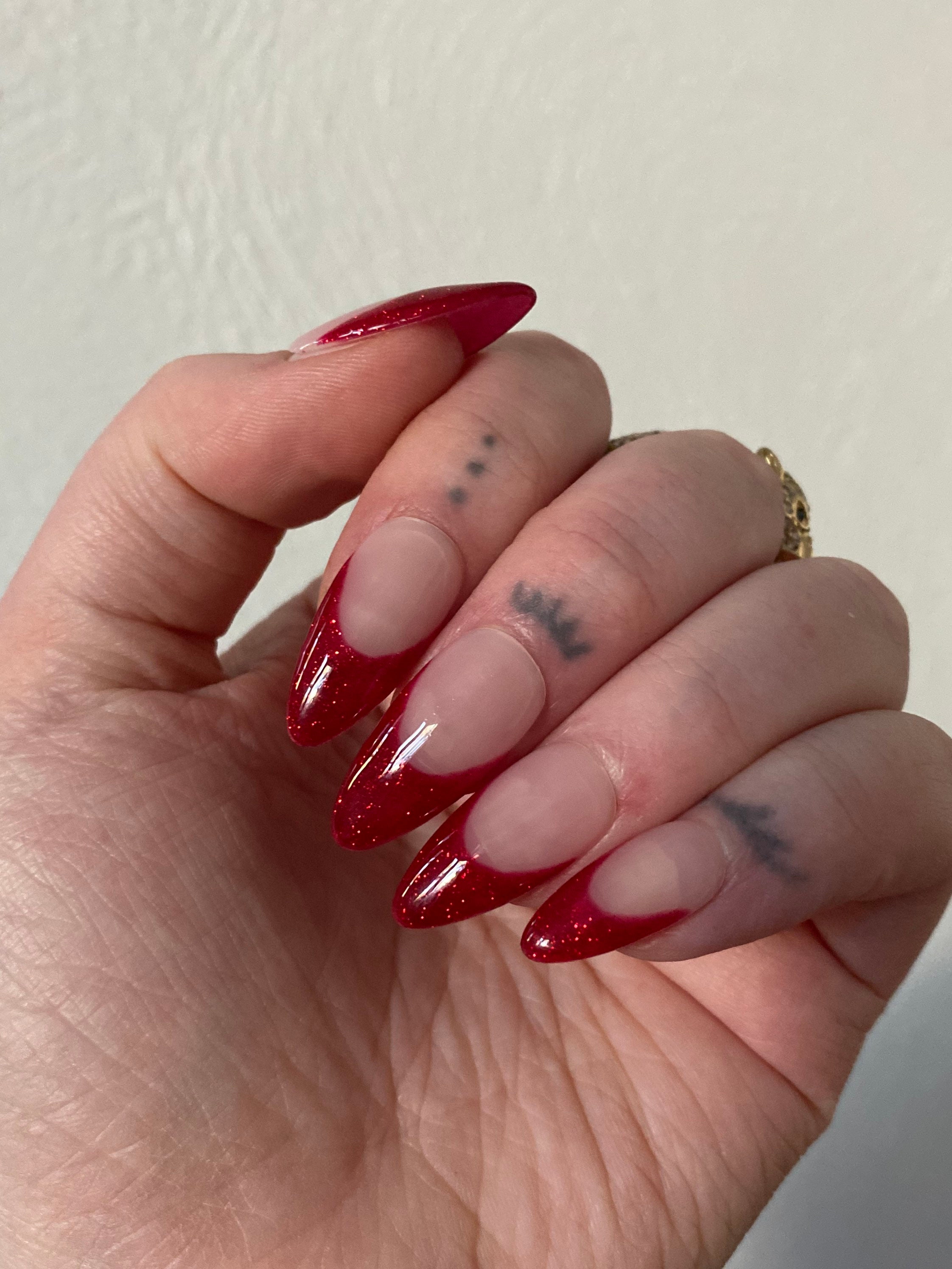 Red French Tip Square Nails - Sunkissed Nails