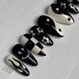 Black and White Mix Match PRESS ON NAILS Yin Yang Nails - Etsy