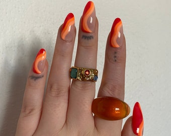 Retro Red Orange Wavy Gel PRESS ON NAILS | 70s Vibes