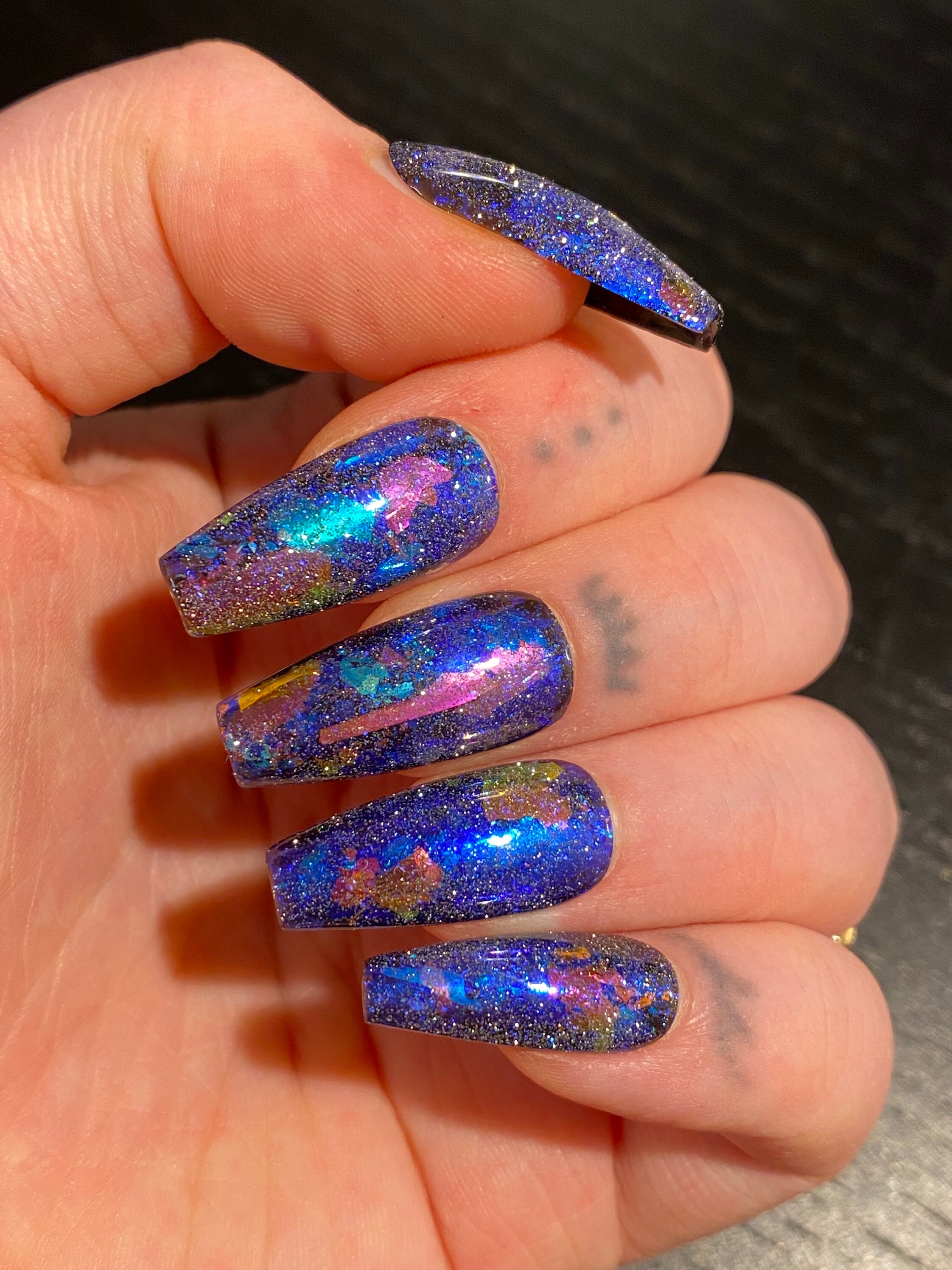 [FULL SET GLITTERING] Gems Glitter Silver Starry Galaxy Short Press On Nails