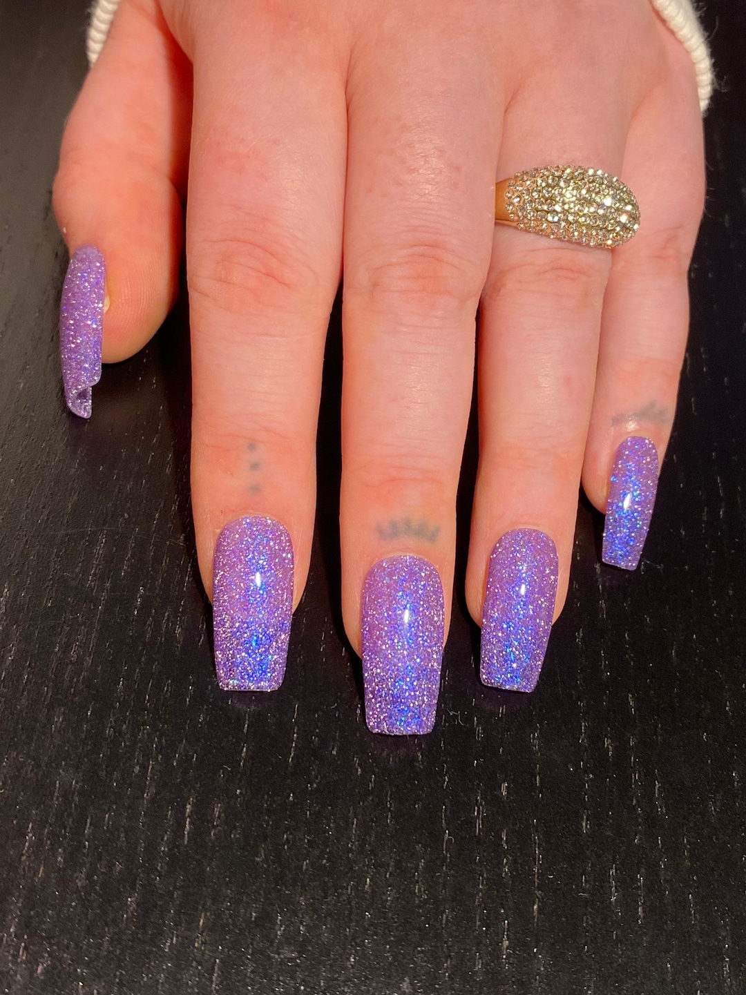 Purple glitter acrylic nails deals