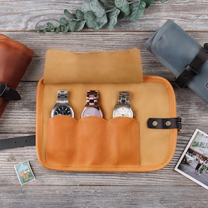 Rouleau de montre personnalisé - Organisateur de montre en cuir - Poche de montre personnalisée - Poche de montre pour homme - Rouleau de montre de voyage - Pochette de montre avec gaufrage