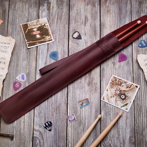 Leather Drumstick Bag Personalized Drumstick Holder Custom Drum Stick Holder Gift for Musician Gift for Him Burgundy