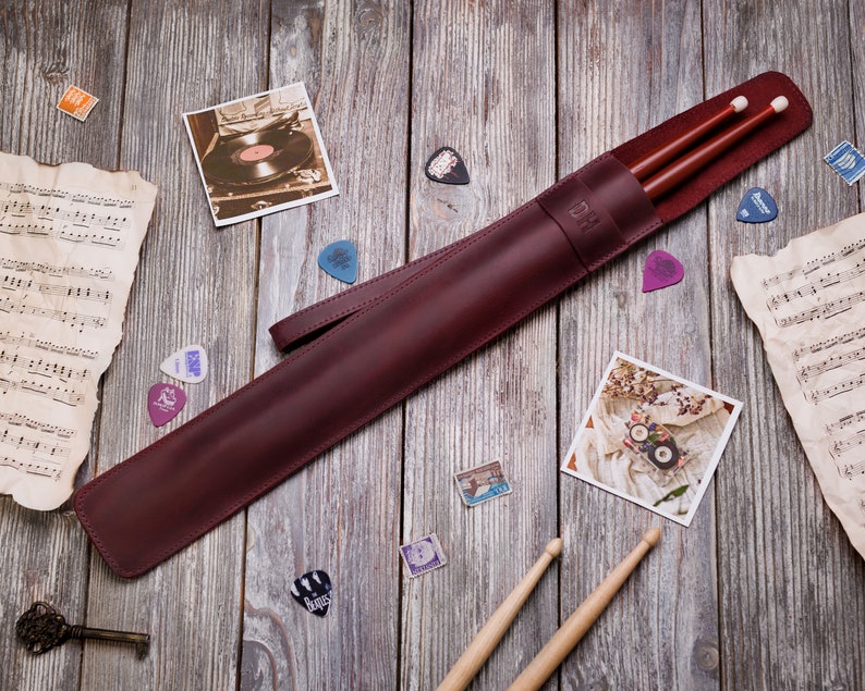 Leather Drumstick Bag Personalized Drumstick Holder Custom Drum Stick Holder Gift for Musician Gift for Him Burgundy