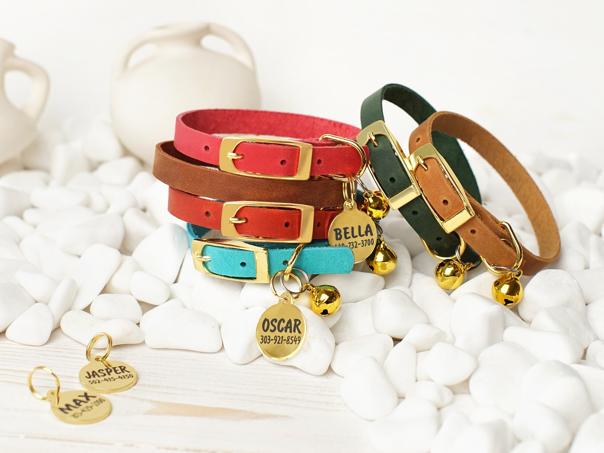 Cat collar personalized Leather cat collar Handmade kitten Etsy
