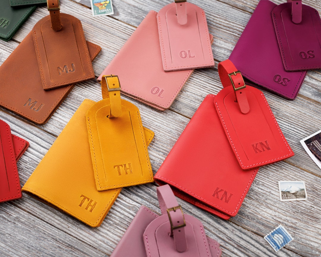 Personalized Passport Holder and Luggage Tag Leather Travel Gift Set