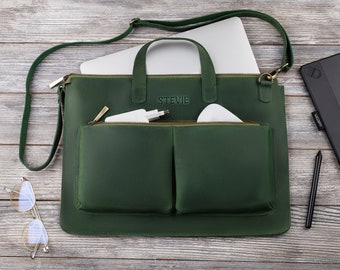 Personalisierte Laptoptasche - Leder Laptophülle - Individuelle Macbook Aktentasche - Laptop-Handtasche mit Prägung - Macbook Sleeve - Geschenk für Chef