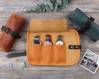 Personalisierte Uhrentasche - Leder Uhrentasche - Reiseuhrentasche - Reiseuhrentasche mit Prägung - Personalisierte Uhrentasche
