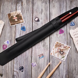 Leather Drumstick Bag Personalized Drumstick Holder Custom Drum Stick Holder Gift for Musician Gift for Him Black