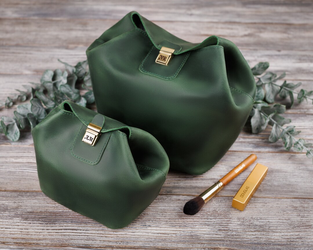Leather Women Dopp Kit Personalized Cosmetic Bag for Her Custom Make up