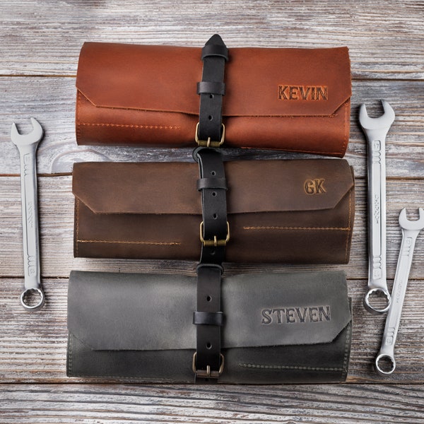 Leather Tool Roll - Personalized Car Tool Roll - Custom Mechanic Case - Bicycle Tool Organizer Bag - Gift For Man - Engraved Car Organizer