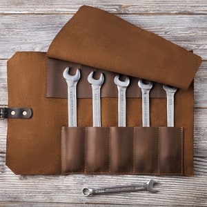 Gepersonaliseerde lederen gereedschapsrol - Aangepaste gereedschapstas - Reisgereedschapstas - Moersleutelrol voor motorrijder - Trunk Organizer voor auto