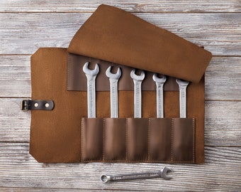 Personalized Leather Tool Roll - Custom Tool Roll Bag - Travel Tool Pouch - Wrench Roll for Motorcyclist - Trunk Organaizer for Car