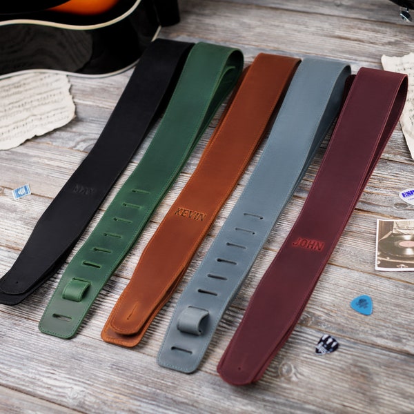 Leather Personalized Guitar strap - Custom Guitar Strap witn Embossed - Guitar Player Gift - Gift for Him