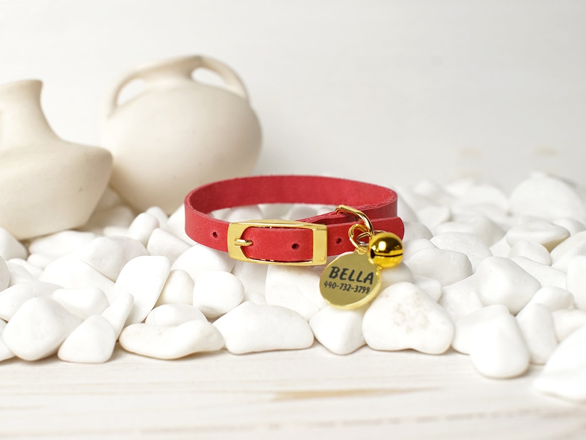 Cat collar personalized Leather cat collar Handmade kitten Etsy